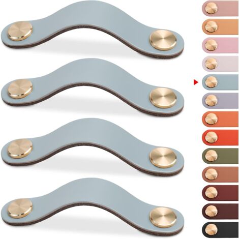 4pcs Poignée Meuble Cuir, Bouton Porte Placard Poignee Cuir Bouton de Tiroir, Poignee de Meuble Vintage pour Armoires, Commode, Cuisine, Salle de Bain (Bleu, 96mm) (1/5)