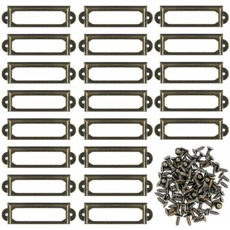 Lot de 50 supports d'étiquettes en métal pour meubles, tiroirs, armoires, cartes, plaques nominatives, cadres avec vis pour bureau, bibliothèque, bibliothèque, étagères Bronze (60 x 17 mm) TRIMEC (1/5)