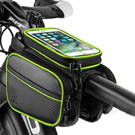 Lot de 1, sacoche de cadre de vélo, sacoche de cadre étanche, protection de l'écran tactile de grande capacité, convient à tous les types d'équipement de vélo (Vert) (1/5)