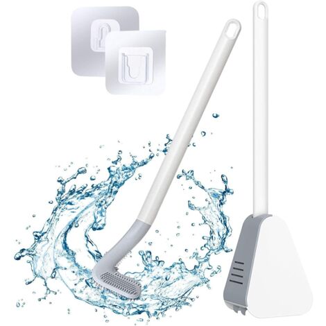 Brosse WC de golf avec support et brosse de toilette, brosse de toilette en silicone avec long manche（Blanc） (1/5)