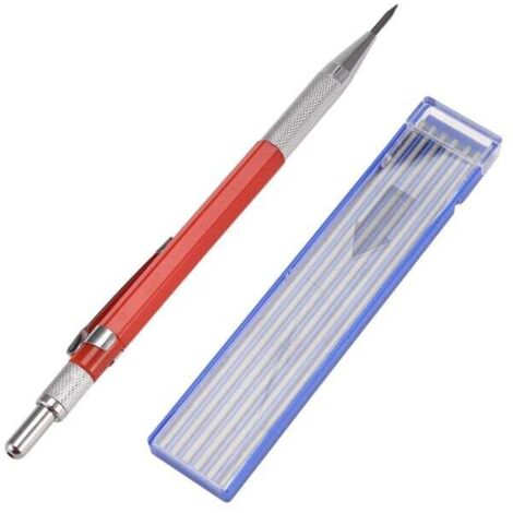 Trimec – Crayon de soudeur rouge avec 12 recharges à stries argentées – Marquage précis sur métal – Taille-crayon intégré – Résistant aux huiles (1/5)