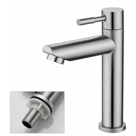 Robinet lavabo mural eau froide Cuivre durable chromé Cartouche céramique anti-fuite Aérateur amovible pour nettoyage facile (1/5)
