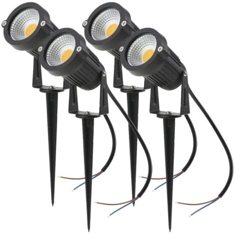 Trimec – Lot de 4 spots LED COB 5W 220V – Résistants aux intempéries IP65 – Lumière blanc chaud – Orientables avec piquet pour jardin et terrasse (1/5)