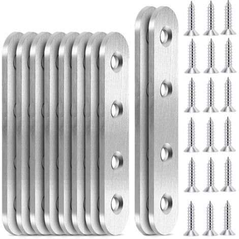 10PCS Fixation Droits Plats Plaques Pattes D'assemblage en Inox Sont Pattes d'assemblage Équerres Plaque de Réparation , 96 x 16 mm, 76 x 16 mm