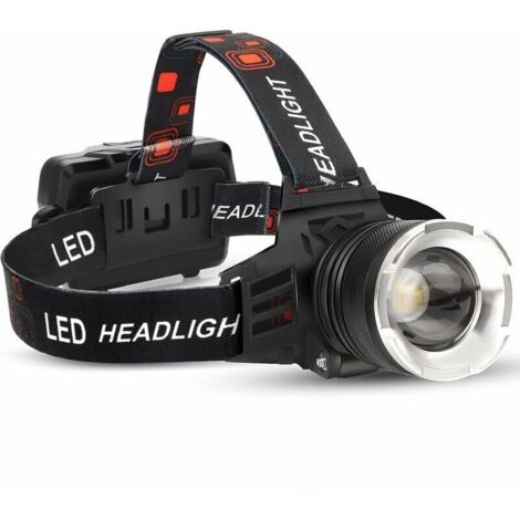 Trimec – Lampe frontale rechargeable LED 90000 lumens – 5 modes d'éclairage – Étanchéité IPX6 – Angle réglable 90° pour camping et randonnée
