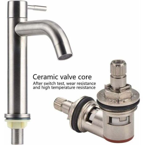 Trimec – Mitigeur de lavabo en acier inoxydable brossé – Installation facile 1 trou – Écoulement anti-éclaboussures – Type clé G1/2