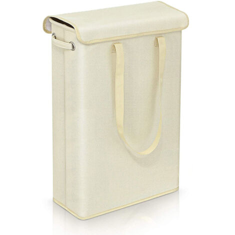 Panier À Linge Pliable Avec Couvercle Rangement Étroite Et Compact Beige (1/5)