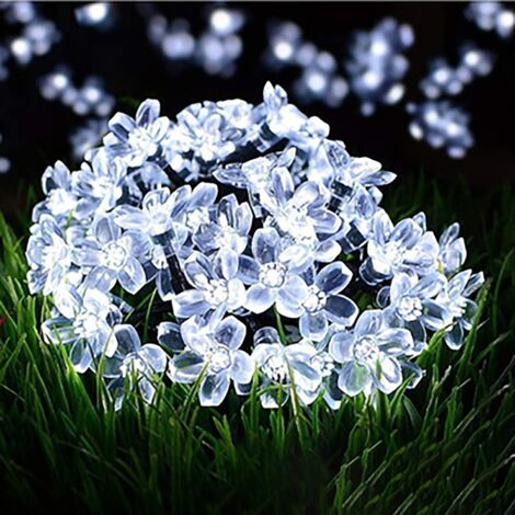 Guirlande Lumineuse Exterieur Solaire,50 LED 7M Lumière de Sakura Solaire,8 Modes Lampe Fée des Fleurs Couleur Changeante Décorative étanche pour Jardin Arbres Fêtes Mariage Noël (Blanc) (1/4)