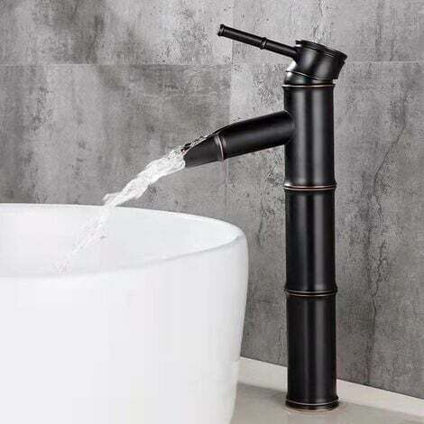 Robinet Lavabo Rétro Bronze - Monotrou Eau Chaude et Froide - 2 Joints Break Mouth+Tuyau D'arrivée D'eau （Noir Style A) (1/5)