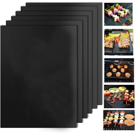 6 pcs/lot 50 x 40 cm pouce en téflon Fibre réutilisable antiadhésive barbecue rti Tapis de feuilles Portable facile à nettoyer extérieur pique-nique Fry cuisson barbecue outils noir (1/5)