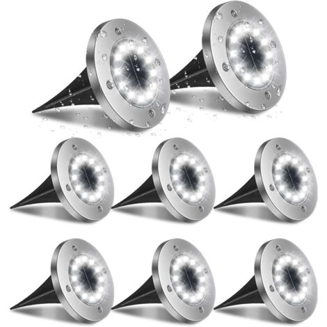 GROOFOO Lumière Solaire Extérieur,8pack 12LED Luminaire Jardin Au Sol Eclairage 6000K Etanche IP65 Lampe Solaire Spot Encastrable Pour Chemin Terrasse Cour Souterraine (1/5)