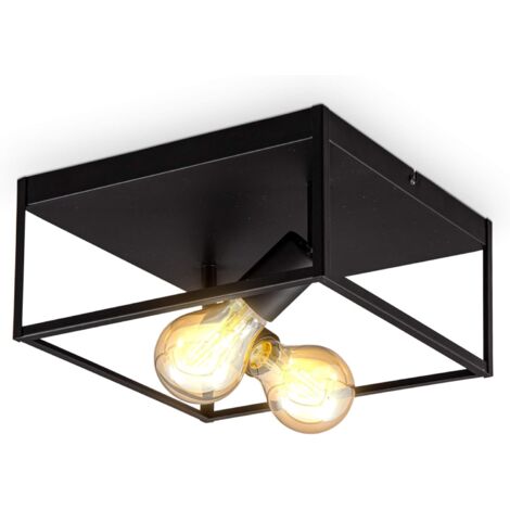 plafonnier cage métal noir,pour 2 ampoules E27 de max 60W,ampoules non incluses,éclairage plafond vintage entrée,couloir,chambres IP20 (1/5)