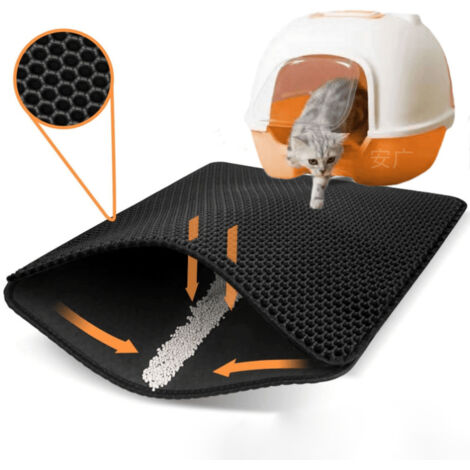 Tapis Litière Chat Bac à Litière pour Chats, Imperméable Non Toxique EVA,Double Couche en Nid d'abeille Design 30x45cm,Noir (1/5)