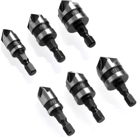 6 Pcs Chanfrein à manche hexagonal,Fraise à Fraiser à 90 °, 6-19 Mm Fraise à Fraiser pour MéTal,Bois GROOFOO (1/5)