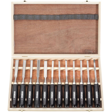 Fervi – Ciseaux à bois 12 gouges – Largeur lame 10mm – Manche en hêtre – Pour sculpture sur bois