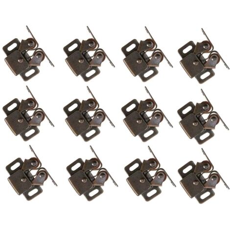 GROOFOO Lot de 12 Loqueteau d'Armoire à Double Rouleaux Fermetures Loquets pour Portes Laiton Poli Fermoire pour Portes Ferme-Portes pour Portes Placards Tiroirs Armoire - Bronzé (1/5)