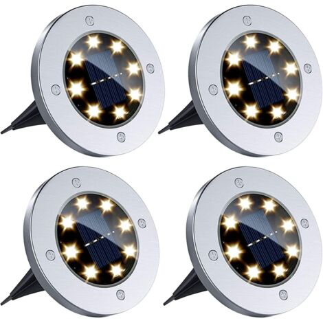 Lot de 4 lampes solaires au sol 12 LED étanches pour extérieur,paysage,pelouse,patio,allée,terrasse (blanc chaud) (1/5)