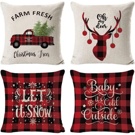 Décorations De Noël Pillow Covers 4 Pack,Arbre De Noël Flocon De Neige Renne Décor à La Maison Linen Coussins Taie d'oreiller Xmas Holiday Farmhouse Accueil Chambre Coussin Décoratif,17,7 Pouces GROOF (1/5)
