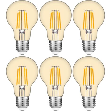 Ampoules LED 7W Edison Vintage A60,E27 Blanc Chaud 2700K,Equivalent à Ampoule Incandescente 80W,Ampoule Rétro à Filament,Rétro Antique Lampe décorative,Non-Dimmable,Lot de 6 (1/5)