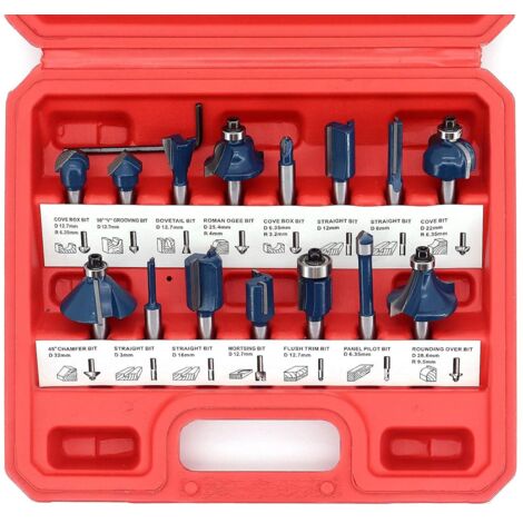 Fraises defonceuse,15 Pièces Coffret de Fraises Défonceuses à Tige de 6.35mm,Fraises à Rainurer en Acier au Tungstène pour la Finiation du Bois Divers (1/5)