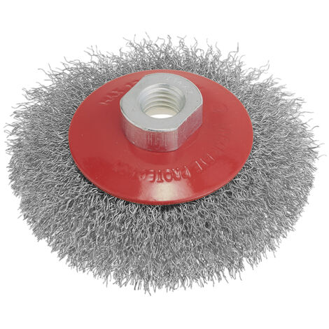 Brosse conique a fils ondules inox 150 mm raccord m14 scf150i