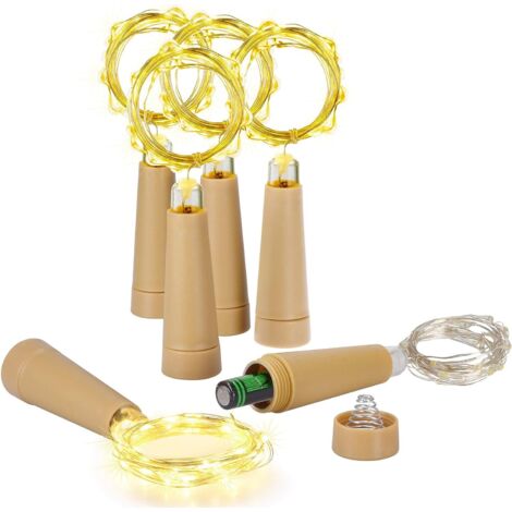 Lot de 6 lampes à bouteille avec bouchon en liège 2 m 20 LED Fil de cuivre Guirlande lumineuse pour bricolage, mariage, Halloween, Noël, vacances, fête, jardin, décoration - Blanc chaud (1/5)