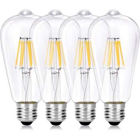 6W ST64 Ampoule LED, E27 Vintage Edison Lampe à Filament LED, Remplace 60W Incandescente, 2700K Blanc Chaud, 600 LM, Non dimmable, Idéal pour la nostalgie et l'éclairage rétro - Lot de 4 (1/5)
