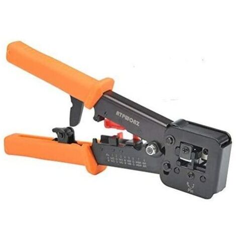 RJ45 Outil de sertissage pour RJ11 / RJ12 Réseau et câbles téléphoniques - Outil de sertissage 3-en-1 télécom modulaire Pince de câble réseau Pince à sertir à cliquet pour câble réseau 6P / 8P (1/5)