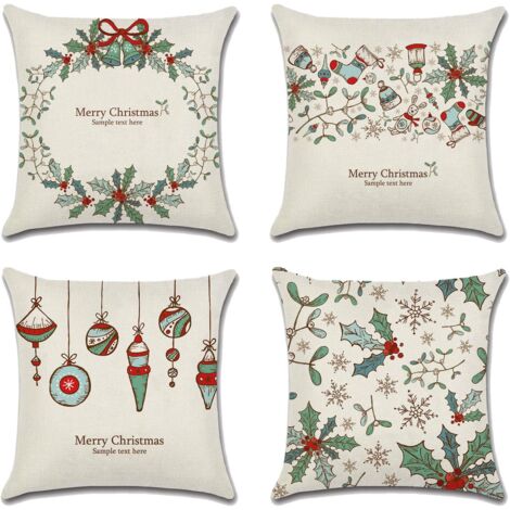 4 Pièces Housse de Coussin Noël 45x45cm Taie d'oreiller de Noël en Coton et Lin Merry Christmas Décoratif Taie d'oreiller pour Canapé Lit Chambre Chaise Jardin (1/5)