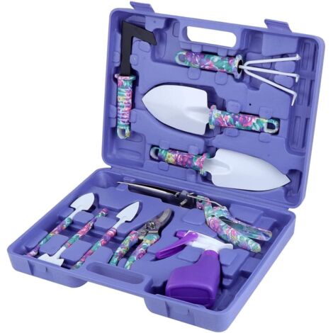QAZQA Ensemble Outils de Jardin, Cadeau fête des mères Maman Outils de Jardin en Aluminium 10 pièces avec Sac de Jardin, Pelle de Jardin, Cadeaux de Jardin pour Hommes Femmes (Mauve) (1/5)