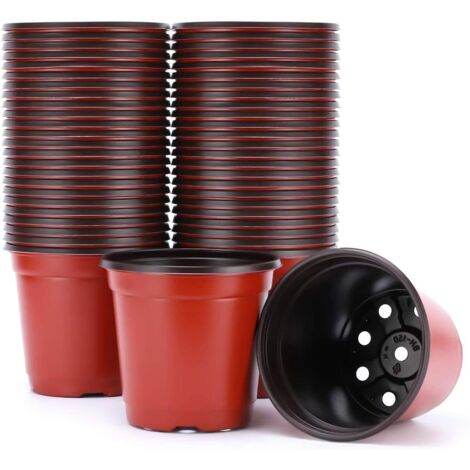 QAZQA Lot de 50 Pots de Fleurs Ronds en Plastique de 20,3 cm - Fournitures de pépinière (1/5)
