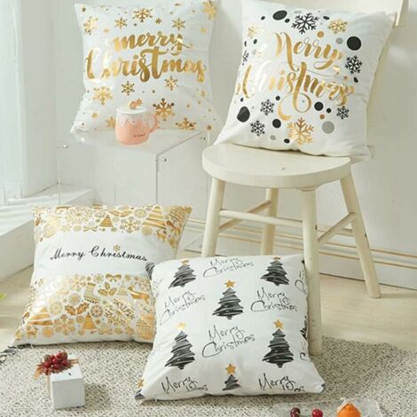 QAZQA Housse de Coussin Noël 45 x 45,4PCS Platine Taie d'oreiller Noel Hiver Père Noël Décorations De Noël,Coussin taie d'oreiller Noël,Christmas Pillow Covers pour Canapé-lit de Salon Voitures (1/5)