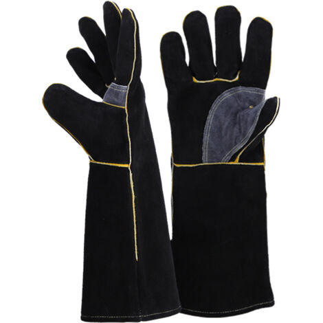 Beijiyi – Gants anti-chaleur cuir avec coutures en kevlar – Résistance à la chaleur extrême – 14 pouces pour soudage, barbecue, cheminée