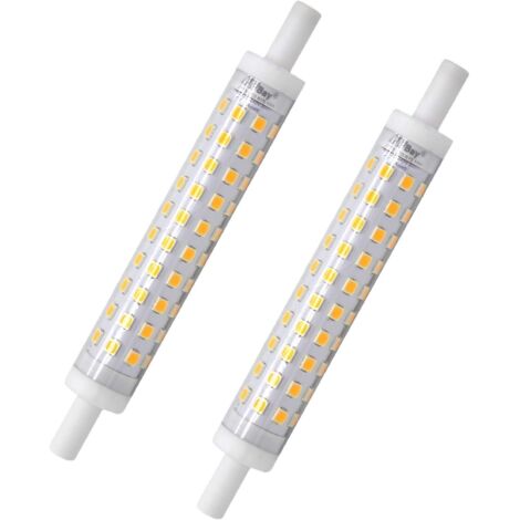 Lot de 2 ampoules LED R7s - 118 mm - Blanc chaud - 3000 K - Ampoule J118 - 10 W - Remplace une ampoule halogène de 80 W - Pas de scintillement - 230 V CA - 800 lm - 360 ° [Classe énergétique A++]