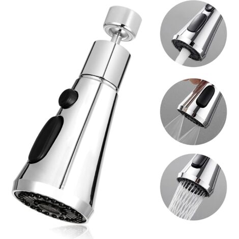 Robinet de pulvérisation d'évier de cuisine, robinet de cuisine à aérateur rotatif à 360 °, bec de robinet de cuisine à 3 modes pour aérateur de robinet de cuisine FM22 (argent)