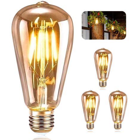 Ampoule LED Edison, E27 Vintage Lampe Décorative Rétro Antique ST64 4W LED Filament Blanc Chaud pour Restaurant Café Bar Ampoules à Incandescence (3 Pièces)