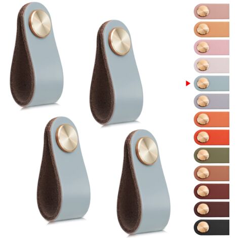 4pcs Poignée Meuble Cuir, Bouton Porte Placard Poignee Cuir Bouton de Tiroir, Poignee de Meuble Vintage pour Armoires, Commode, Cuisine, Salle de Bain (Bleu, Monotrou)