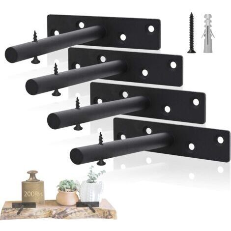 Ahlsen – Équerre de fixation invisible en métal noir – Dimensions 15x12,5 cm – Capacité de charge 50 kg – Lot de 4 pièces pour étagères bois