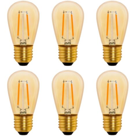 S14 Ampoule LED à Filament Vintage E27, 1W Amber Edison Remplacement 10W Incandescence, Non Dimmable, Blanc Chaud 2200K, AC 220V, Lot de 6