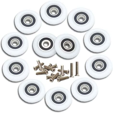 12 Pièces Roulette Porte Coulissante Douche Roulette de Douche 23mm Roulette Porte Coulissante Roulettes pour Porte de Douche Roulettes de Rechange avce Vis