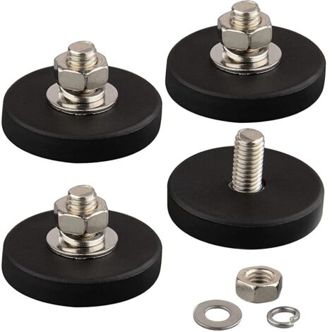 Beijiyi – Lot de 4 aimants en néodyme 12 kg de force – Revêtement caoutchouc anti-rayures – Filetage mâle M6 pour montage magnétique