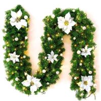 Guirlande de Noël,guirlande de Noël avec éclairage,guirlande de Noël à l'extérieur,2,7 m guirlande de Noël guirlande de sapin pour la maison jardin vacances mariage escaliers cheminées