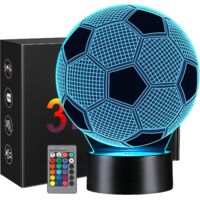 Veilleuse 3D football enfant Lampe optique avec télécommande 16 couleurs changeantes Décoration chambre enfant fan de foot