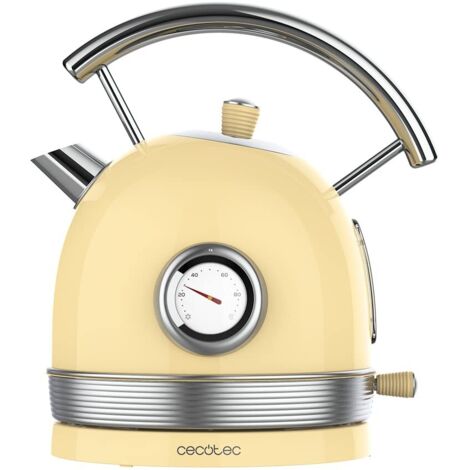 Cecotec Bollitore elettrico ThermoSense 420 Light Yellow. 1,8 litri di capacità, 2200 W, misuratore di temperatura, base 360°, acciaio inox, stile vintage, giallo (1/5)