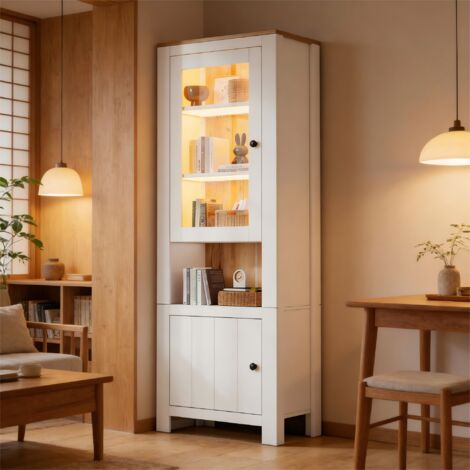 LINHOO Vitrine 70x40x188 cm avec LED, 2 Portes et Étagères Réglables (1/5)