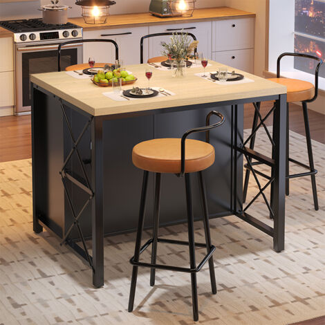 LINHOO Îlot de Cuisine avec LED, Table Bar Noire avec 2 Tiroirs et Porte Vitrée (1/5)