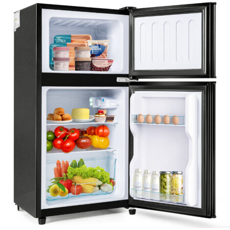 LINHOO Réfrigérateur Congélateur 60 L Double Porte avec LED, Faible Consommation, Compact, 86.8x45.5 cm Noir
