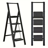 LINHOO Escabeau Pliant 4 Marches Antidérapantes, Structure Acier Stable, Léger et Portable, Sécurité Renforcée
