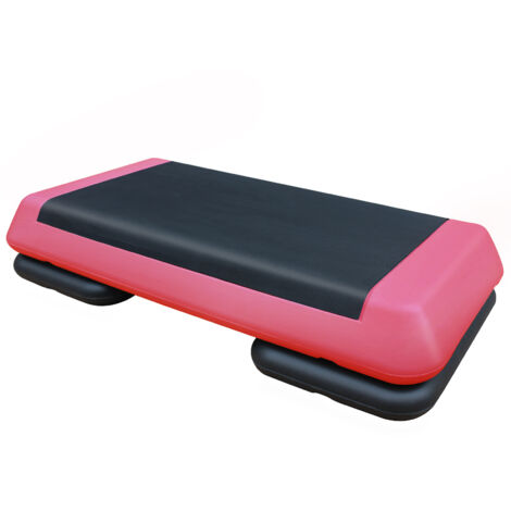 Stepper aérobic 76 cm, 2 rehausseurs, rouge/noir, plateforme pour entraînement fitness, musculation jambes et cardio maison (1/5)