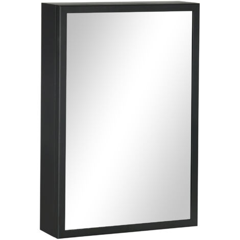 Hibi Mono Black Bathroom Mirror Cabinet, 3 Shelves, Wall-Mounted, Medicine Cabinet, 40x12x60cm (1/5)